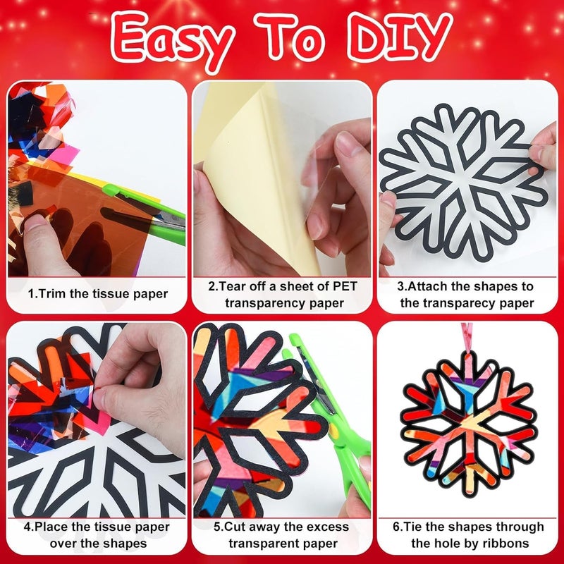 EggSun 36 Sets Christmas Snowflake Suncatchers Craft Kit for Kids Ornaments Stained Glass Effect Window Arts and Crafts Kit for Classroom Holiday Birthday Projects Home Favors Decorations Ages 4 8 12 - Image 3